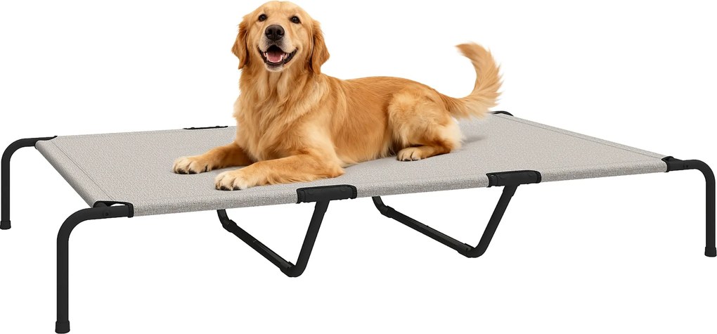 PawHut kültéri emelt kutyaágy nagytestűeknek — légáteresztő Texteline háló és porfestett acél váz, hordozható — 152 x 94 x 23 cm, bézs | Aosom