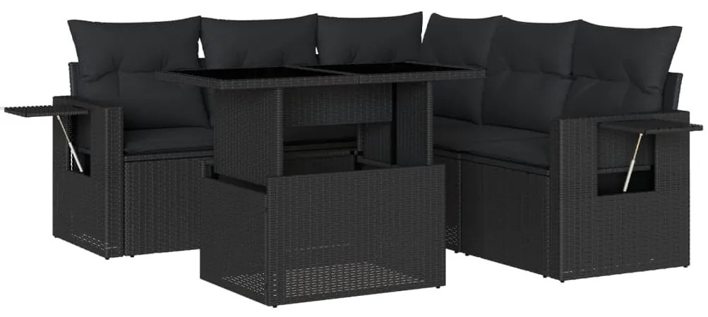 6 részes fekete polyrattan kerti ülőgarnitúra párnákkal