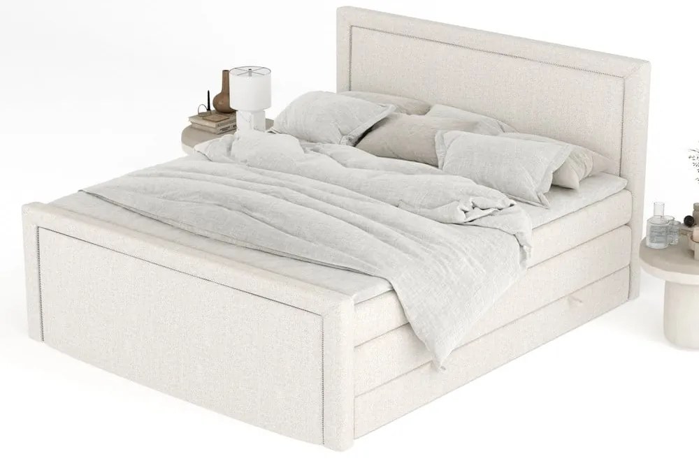 Bézs ágyneműtartós boxspring ágy 140x200 cm Lavenda – Maison de Rêve