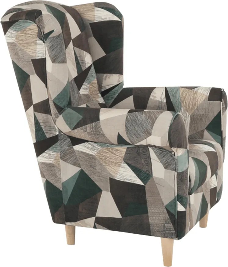 Füles fotel, szövet barna-zöld minta, CHARLOT