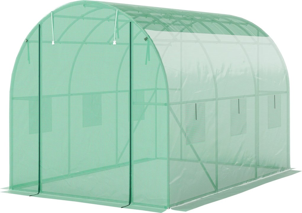 Outsunny Üvegház 200x300x200 cm Polietilén Üvegház Paradicsomház Ajtóval, 6 Ablakkal, Galvanizált Acél Fólia Alagút, 170 g/m² PE, Stabil Növényalagut,