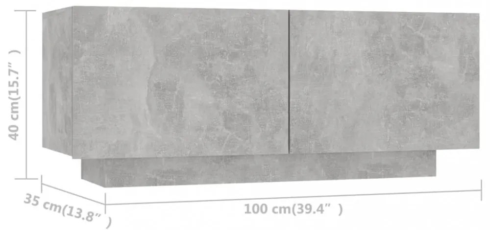 betonszürke szerelt fa TV-szekrény 100x35x40 cm