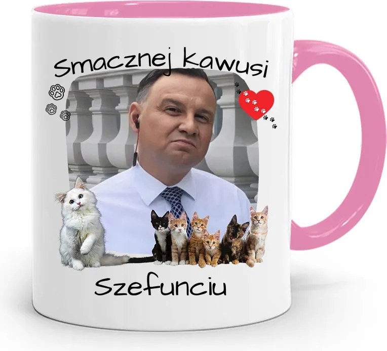 Andrzej Duda Pis Rózsaszín Elnöki Bögre fényképes nyomattal