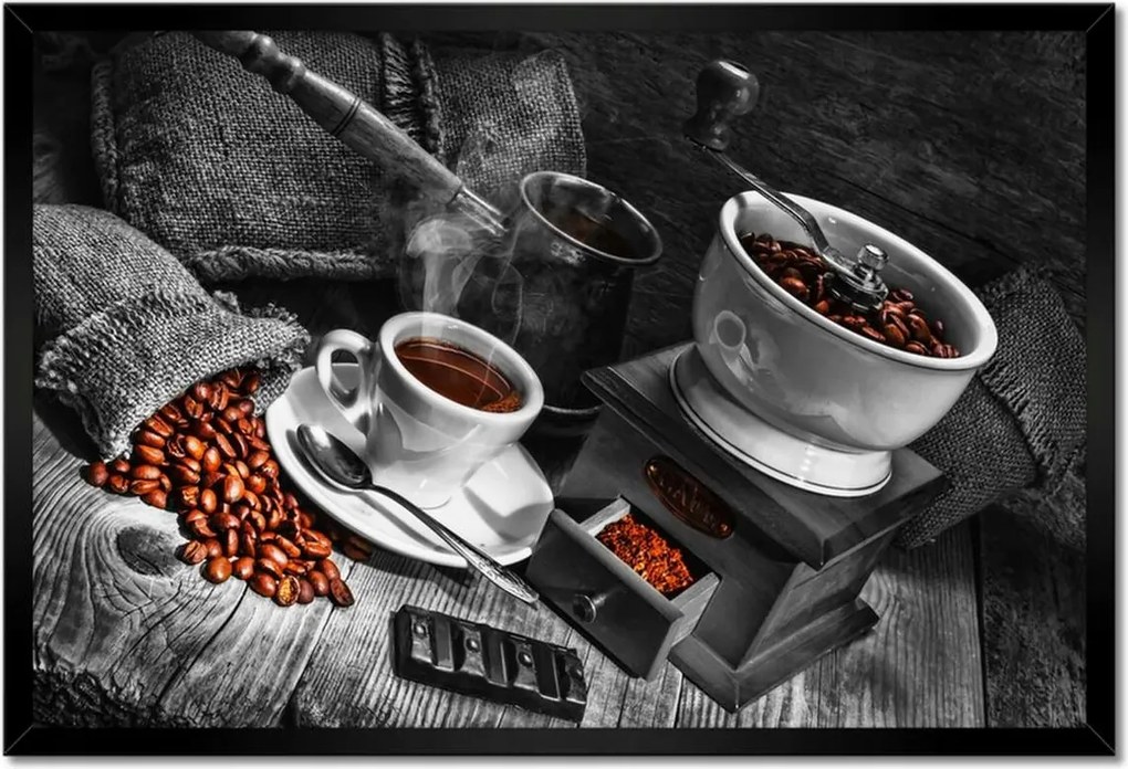 Poszterek keretben 60x40 Fekete-fehér kávés kép
