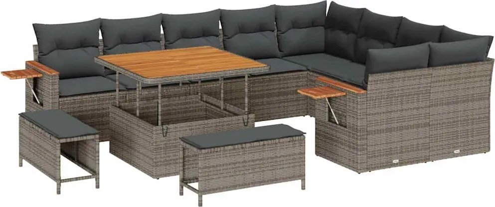 vidaXL Kerti Kanapé Szett párnával 13 pcs Szürke polirattan