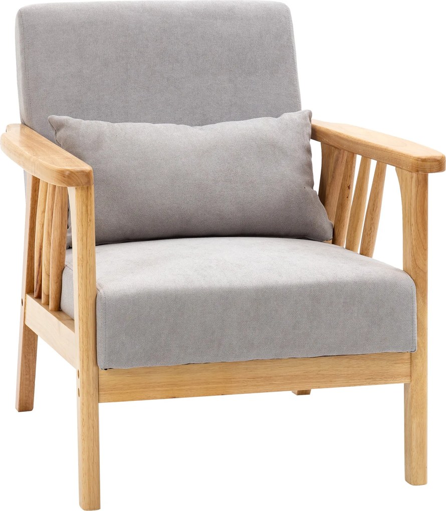 HOMCOM Modern Karosszék Bársonyos Kárpittal és Fa Vázzal, Hálószobai és Nappali Karosszék Extra Párnával, 68x75x78 cm, Szürke | Aosom