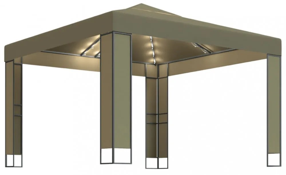 tópszínű dupla tetős pavilon LED fényfüzérrel 3 x 3 x 2,7 m
