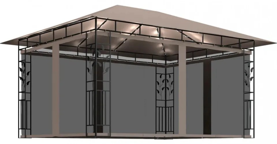 tópszínű pavilon szúnyoghálóval/LED fényfüzérrel 4 x 3 x 2,73 m