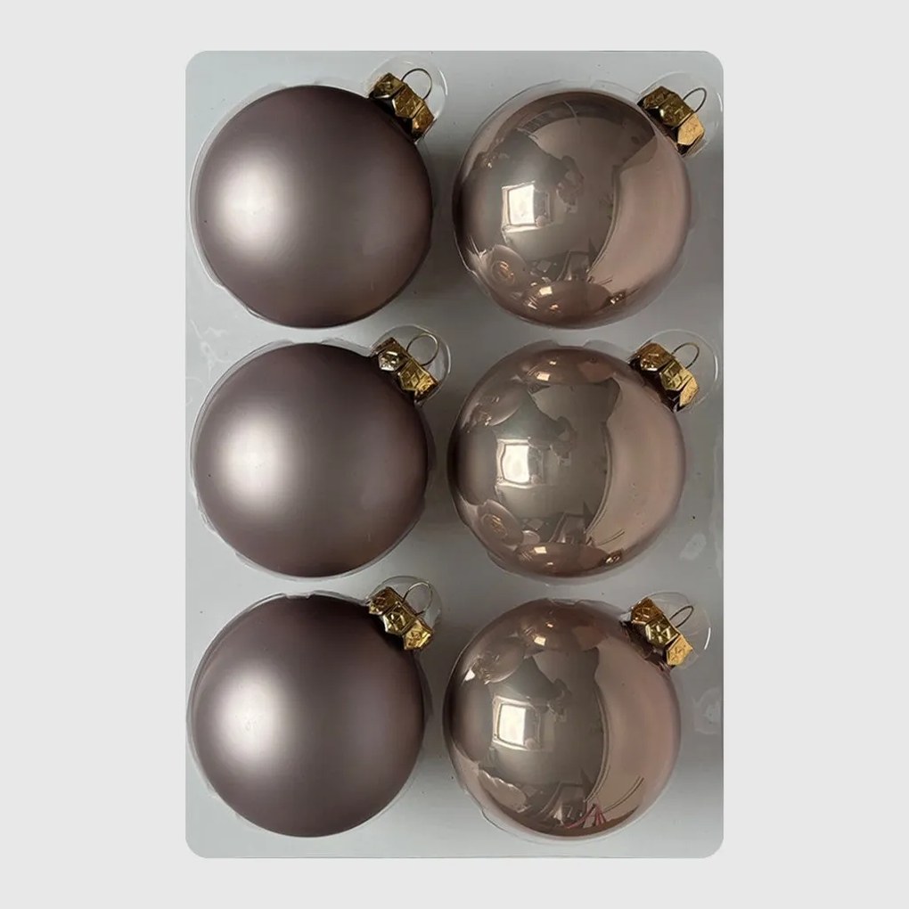Rosegold karácsonyi üveggömb szett, 8 cm, 6 db