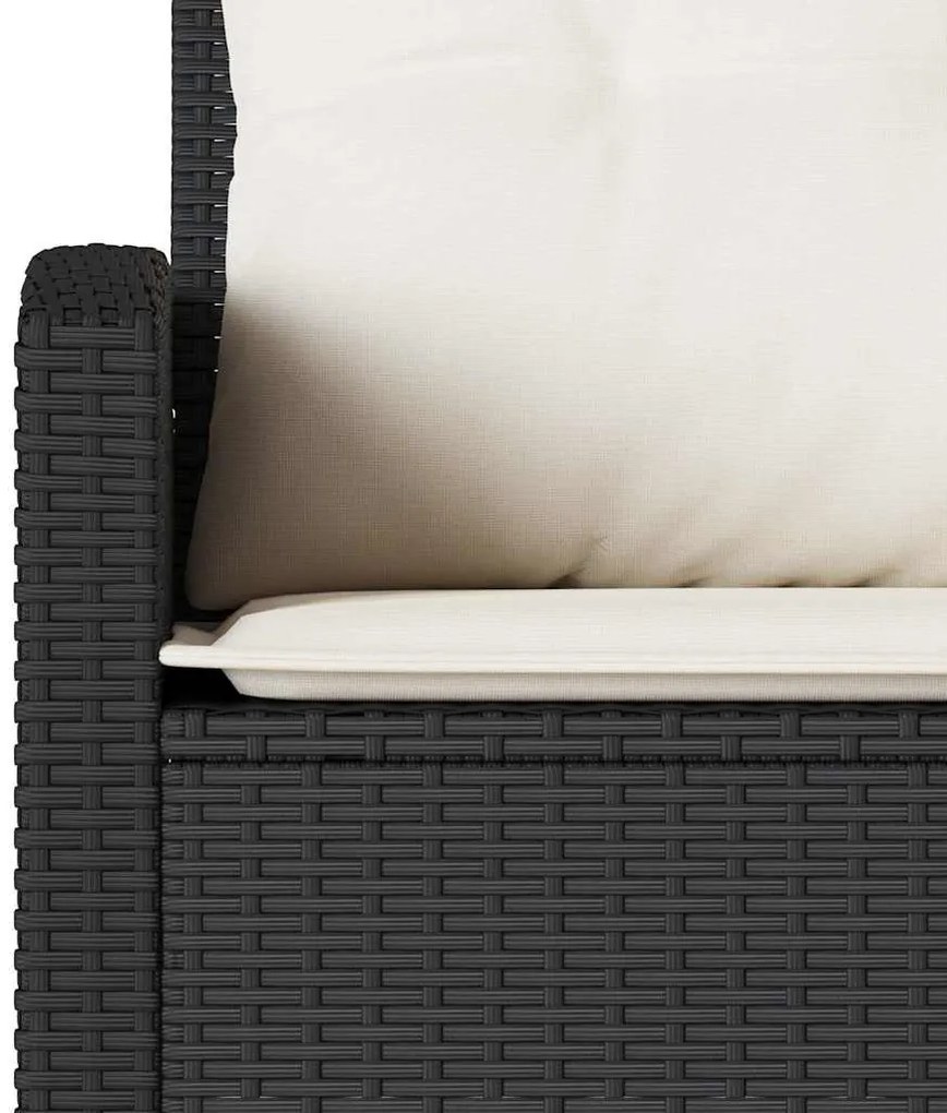 6 részes fekete polyrattan kerti ülőgarnitúra párnával L-alakú