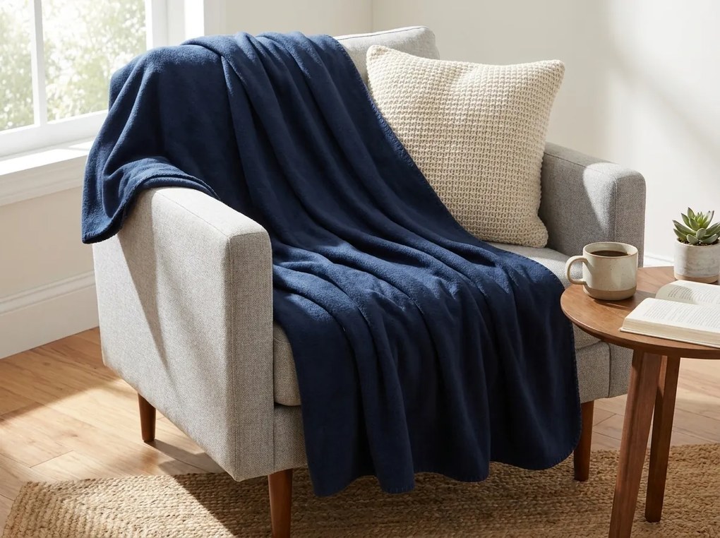 Kétoldalas fleece takaró MELVIRA, tengerészkék Méret: 180 x 200 cm