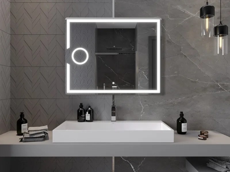 Mexen Onyx, LED fürdoszobai tükör háttérvilágítással és kozmetikai tükörrel 100x80 cm, 6000K, páramentesíto, 9813-100-080-611-00
