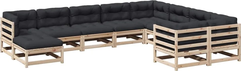 vidaXL 10 részes tömör fenyőfa kerti ülőgarnitúra párnával