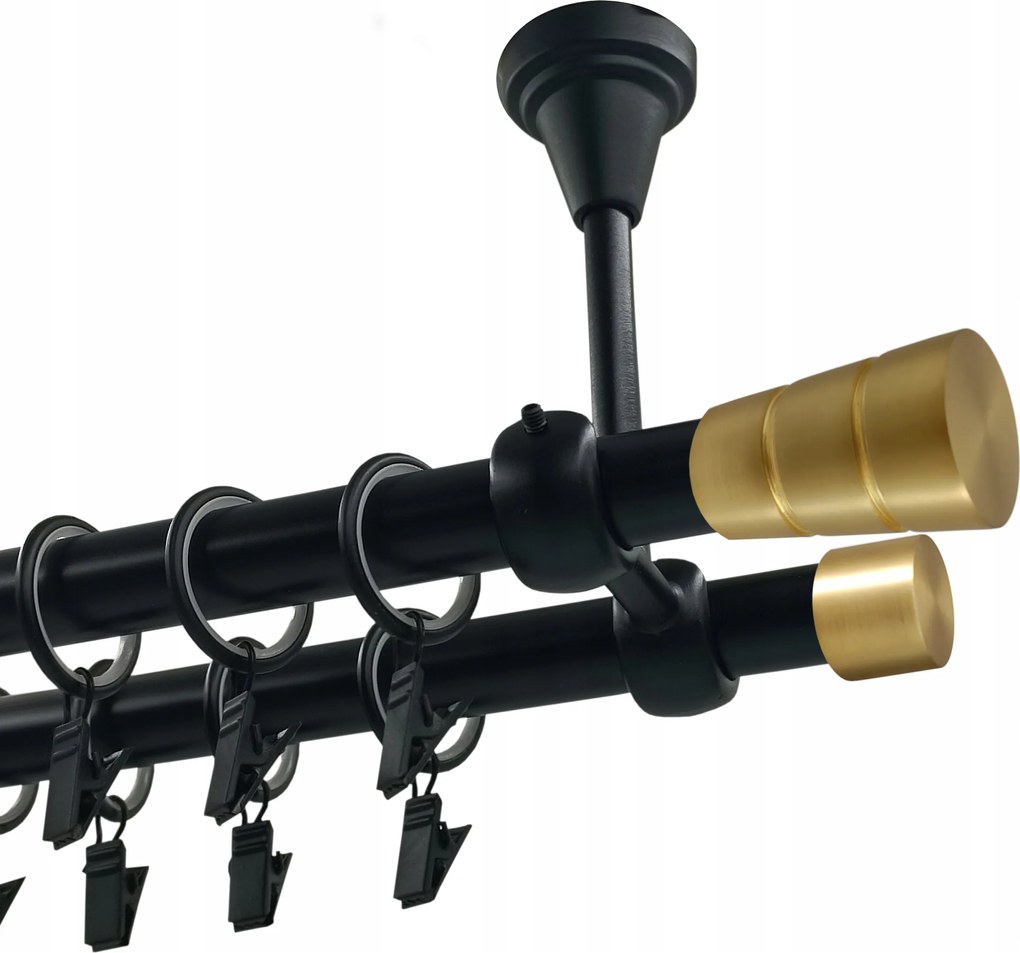 Dupla függönykarnis, Fém, Mennyezeti, 19+19 mm, Matt Fekete, 400 cm, Walec Basic Gold