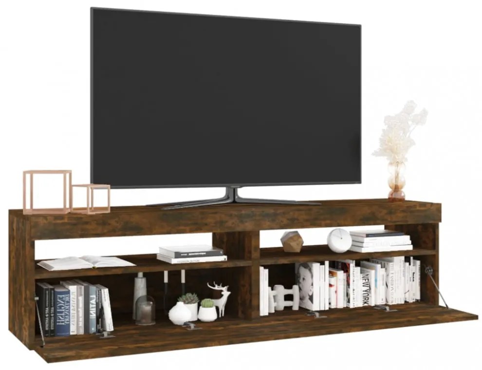 2 db füstös tölgy színű TV-szekrény LED-ekkel 75 x 35 x 40 cm
