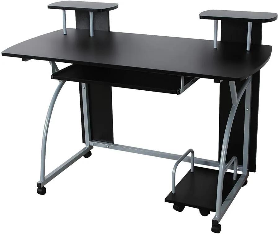 Számítógép asztal kihúzható billentyuzettartóval, fekete
