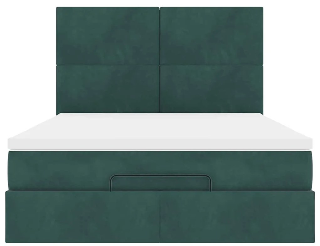 Ottomán ágykeret matracokkal sötétzöld 140x190cm bársony