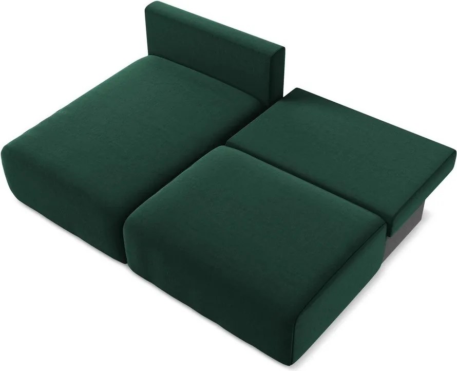 Sötétzöld bársony kinyitható-tárolóhelyes sarokkanapé (bal oldali-heverő résszel) Kalena – Makamii