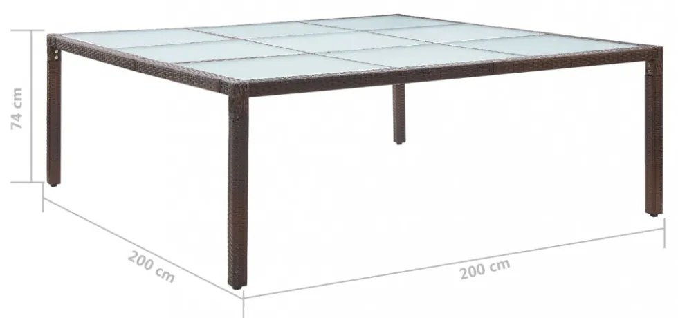 barna polyrattan kerti étkezőasztal 200 x 200 x 74 cm