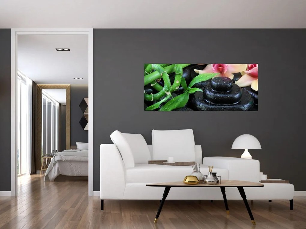 Kép - Kövek és orchideák (120x50 cm)