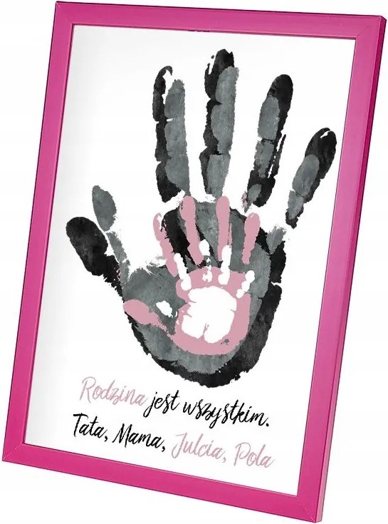 Poszter "a család minden" 4 személyes rózsaszín keretben