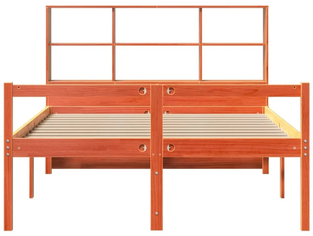 viaszbarna tömör fa könyvespolcos ágy matrac nélkül 135 x 190cm