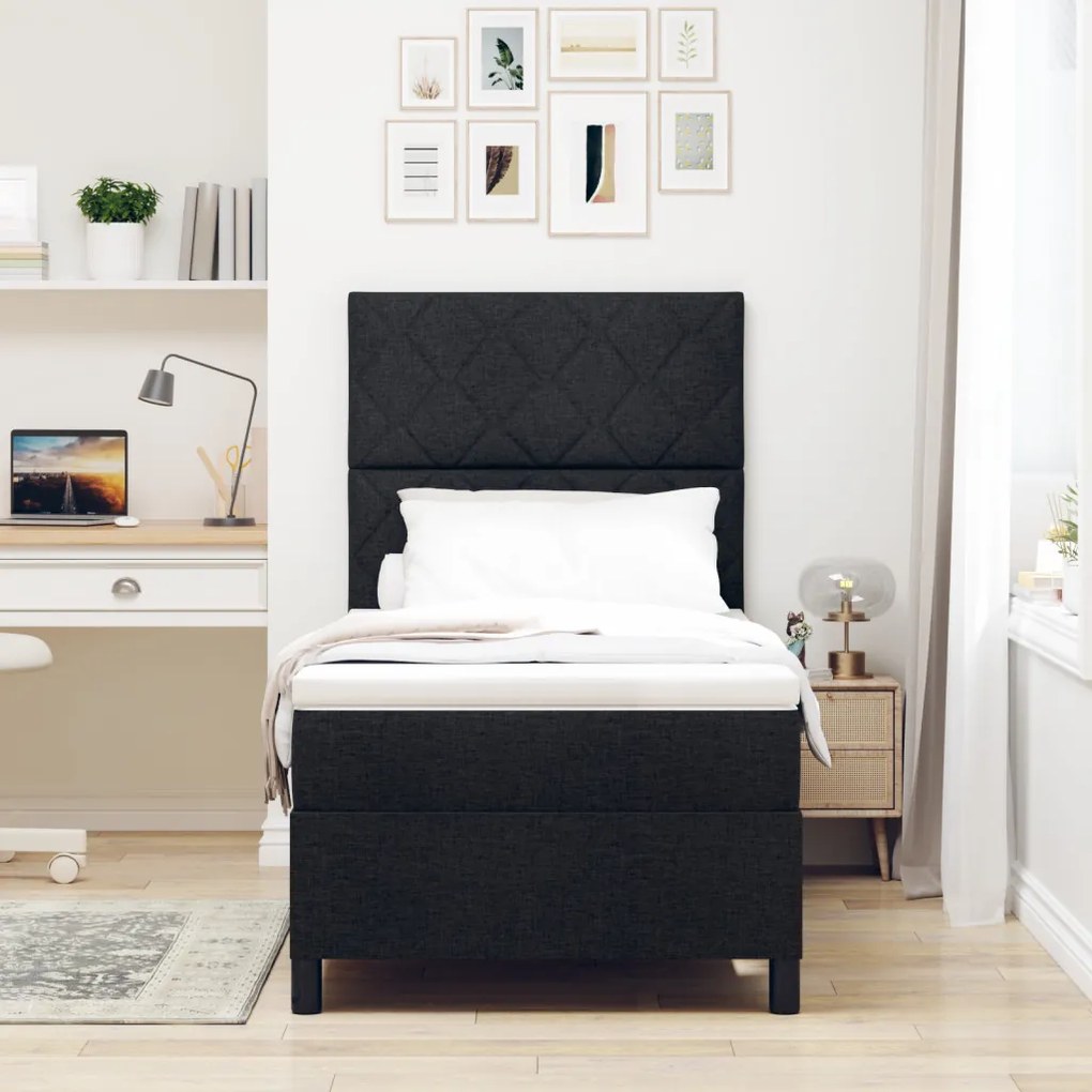 Box Spring Ágy Matrac Fekete Egyszemélyes Szövet