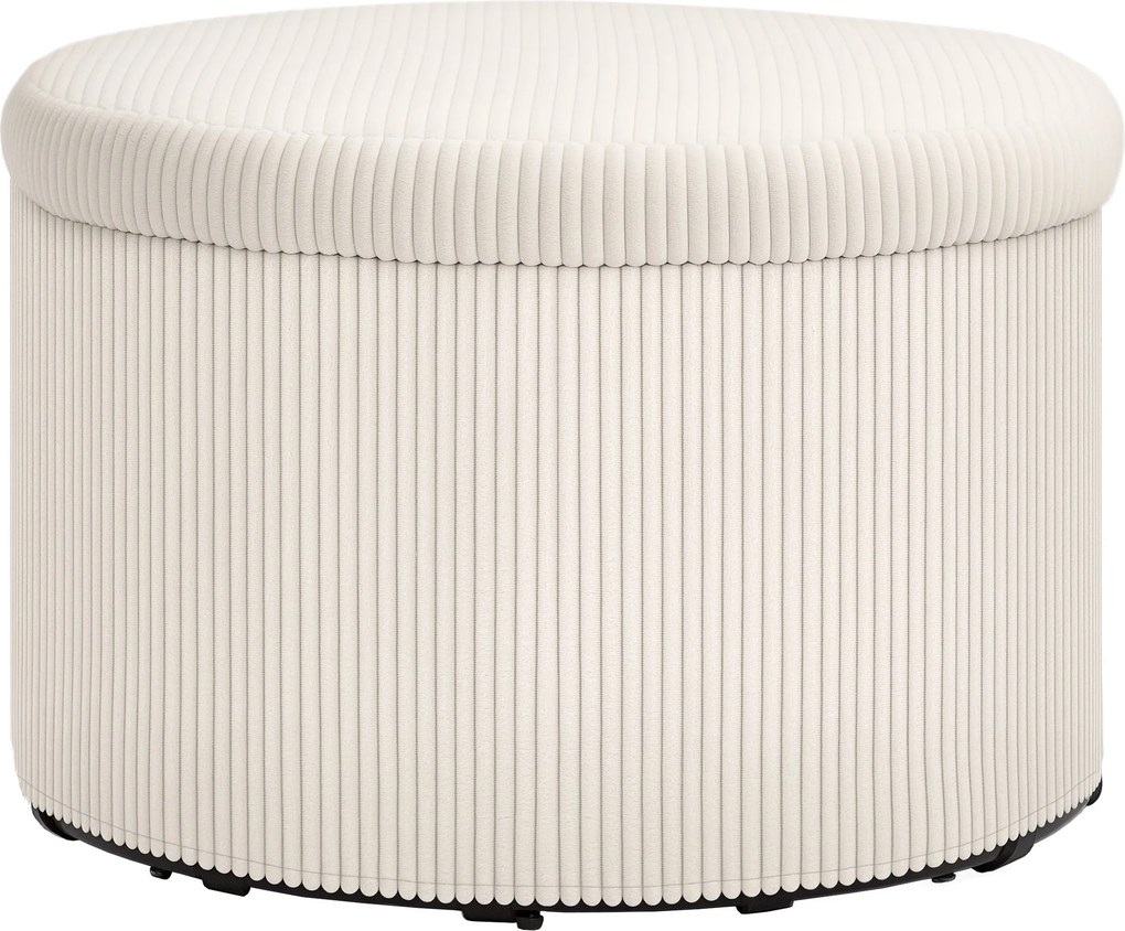 HOMCOM Tárolós Puff Ülőke Fedéllel, Kerek Párnázott Lábpihentető Kordbársony Kinézettel, Nappaliba, Hálószobába 60 x 60 x 41 cm Bézs | Aosom