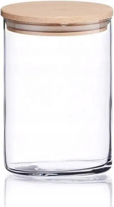 Üvegtartály henger H-15 cm D-10 cm fa fedéllel