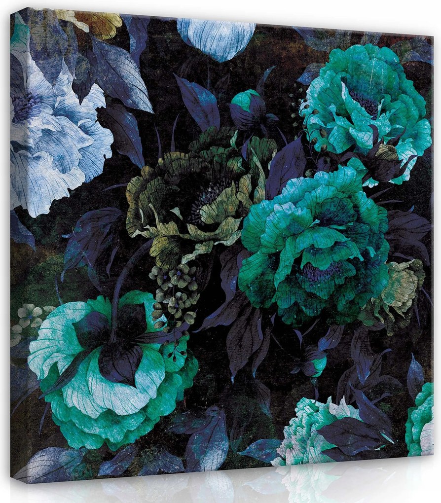 Vászonkép 80x80 Sötét virágos drámai virágok luxus vintage csokor