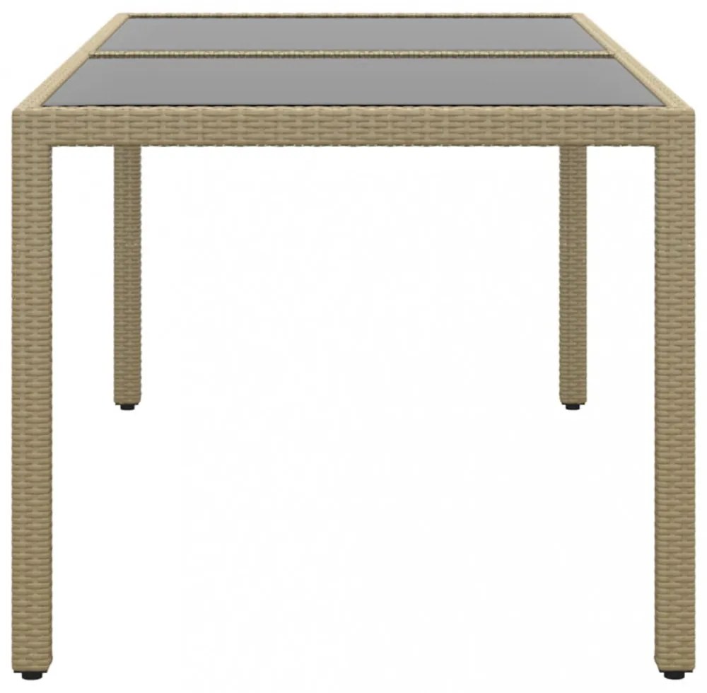 bézs polyrattan és edzett üveg kerti asztal 150 x 90 x 75 cm