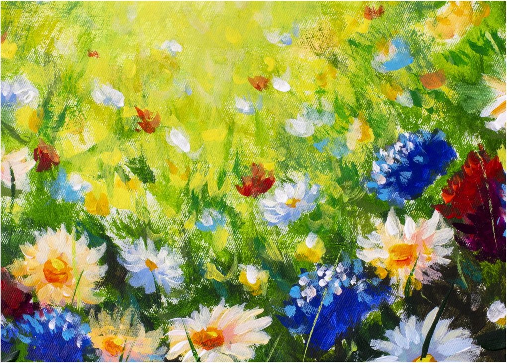 Virágzó rét képe, olajfestmény (üvegen) (70x50 cm)