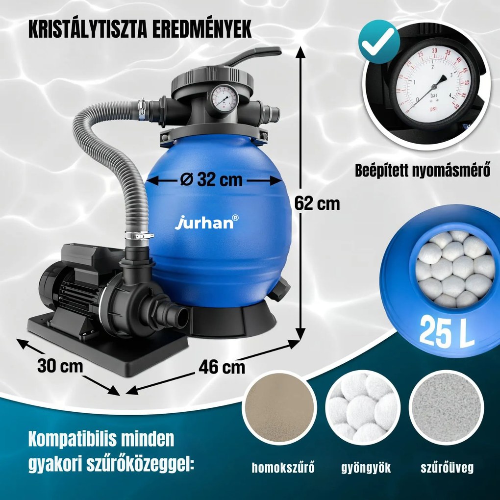 AQUA homokszűrő medencéhez, 10 200 l/h, kék Jurhan