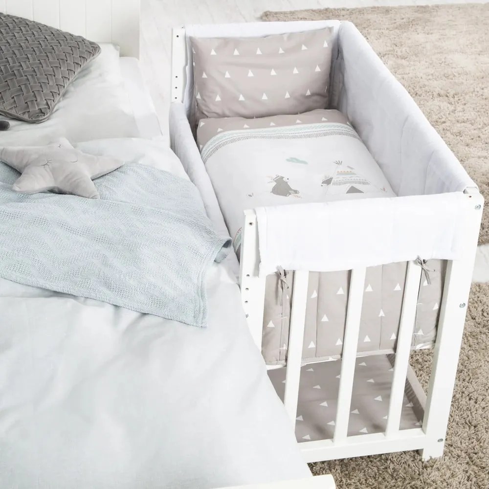 Fehér bölcső tárolóhellyel és baldachinnal 90x45 cm Indibär – Roba