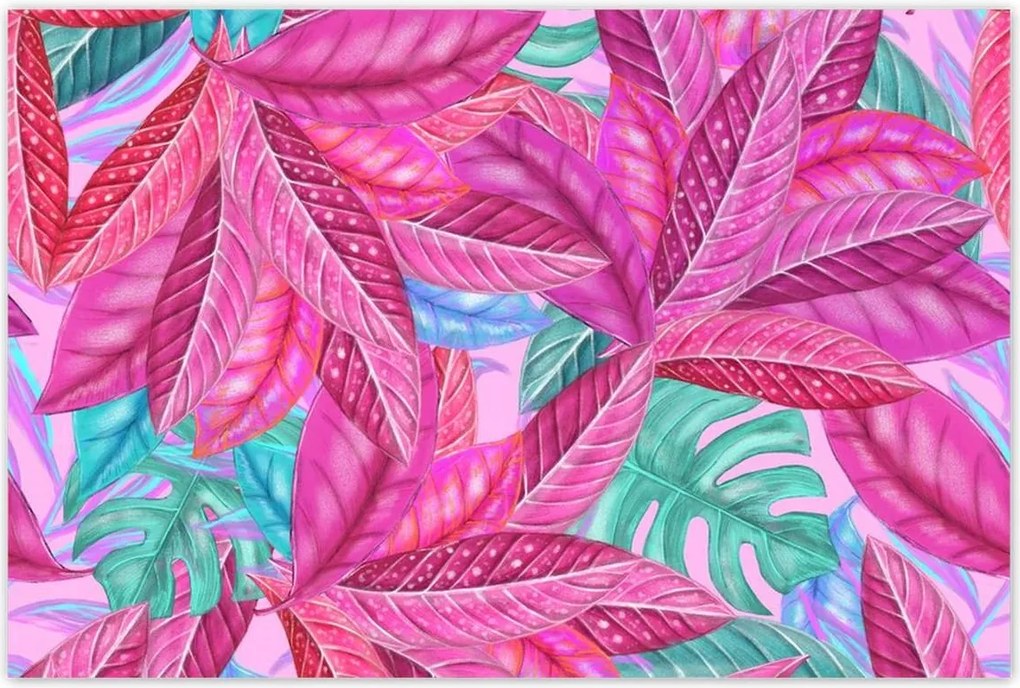 Poszterek 120x80 Rózsaszín fújt levelek