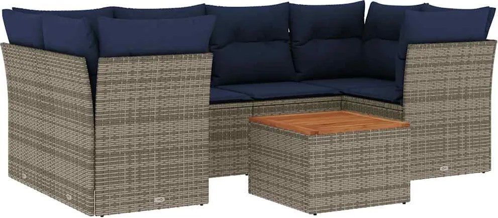 vidaXL 7 részes szürke polyrattan kerti ülőgarnitúra párnákkal