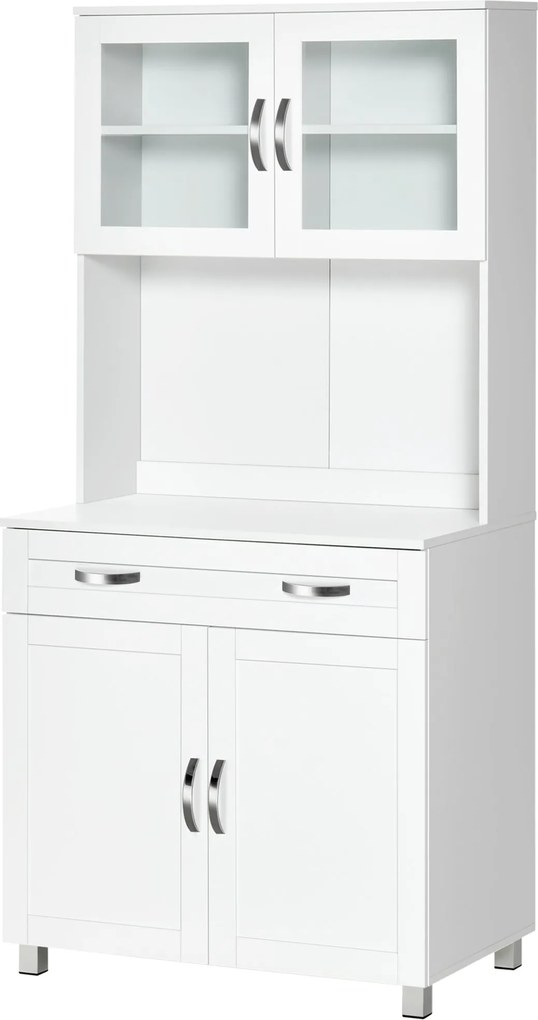 HOMCOM Konyhai Tároló Szekrény Buffet Tálaló Állvány Állítható Belső Polcokkal és Fiókkal 31.5x18.9x66.9 inch Fehér | Aosom