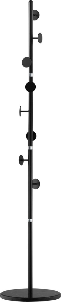 HOMCOM Fekvő Kabátállvány 8 Kampóval és Kerek Talppal, Szabadonálló Kabátállvány acélból és márványból, 35x35x170 cm, Fekete | Aosom