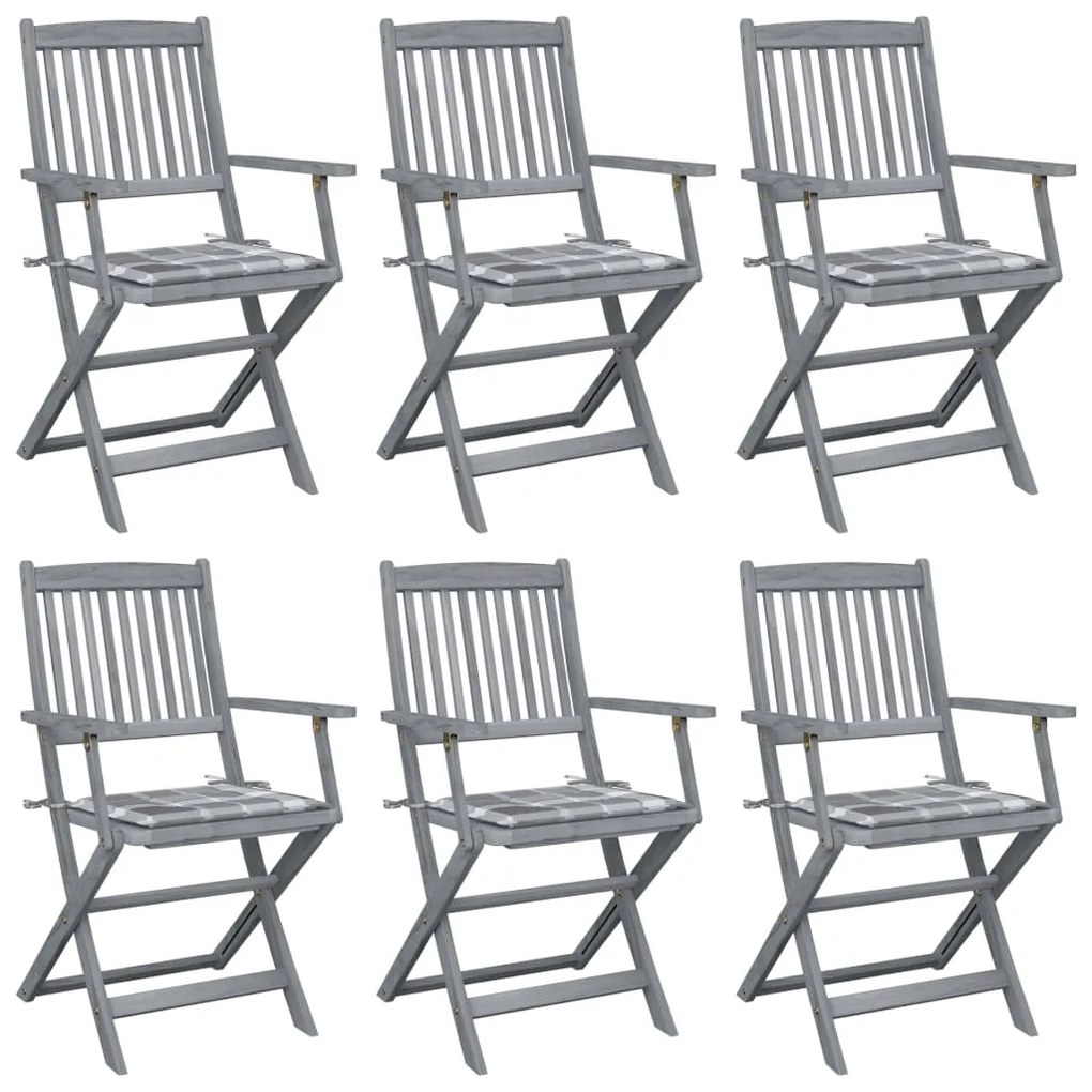 vidaXL 6 db összecsukható tömör akácfa kültéri szék párnákkal