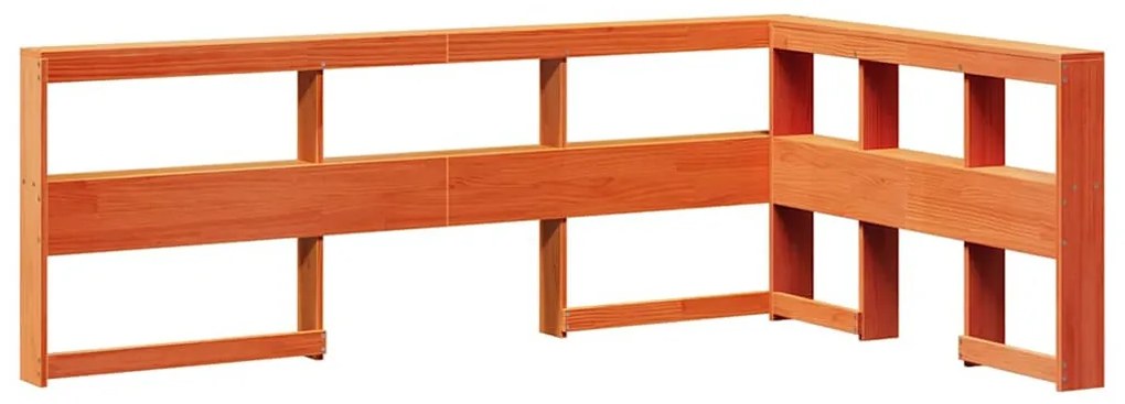 Könyvespolc fejtámla L-alakú viaszbarna 120 cm tömör fa fenyőfa