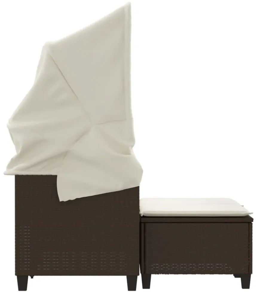 2 személyes barna polyrattan kerti kanapé baldachinnal/székkel
