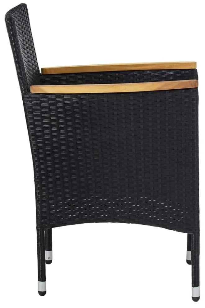 5 részes fekete polyrattan és tömör fa kerti étkezőgarnitúra