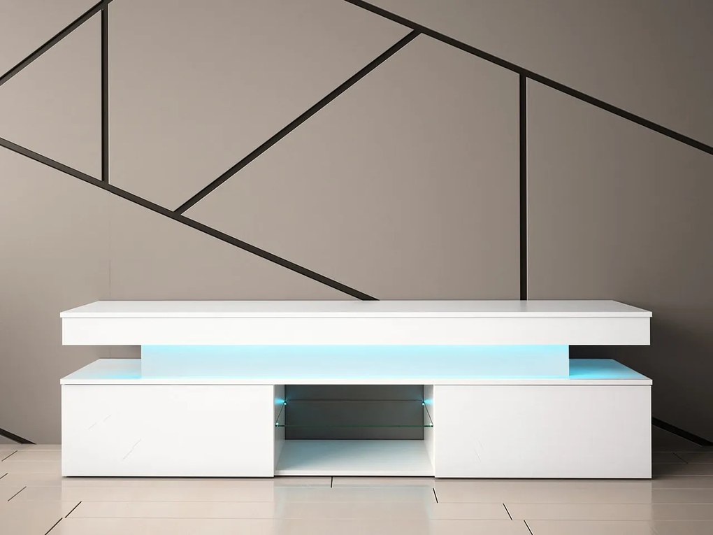 TV szekrény Lesteralo 2D 190 (fehér + fényes fehér) (kék LED világítással). 1106177