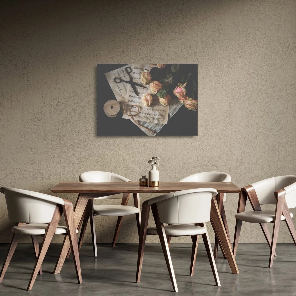 A zenei jegyzetek és a rózsák képe (üvegen) (70x50 cm)