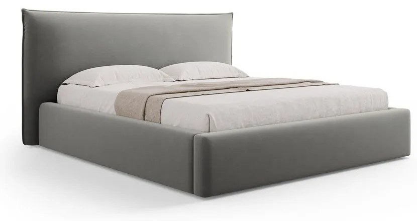 Szürke kárpitozott ágyneműtartós franciaágy ágyráccsal 180x200 cm Elio – Milo Casa