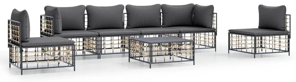 7 részes antracitszürke polyrattan kerti ülőgarnitúra párnákkal
