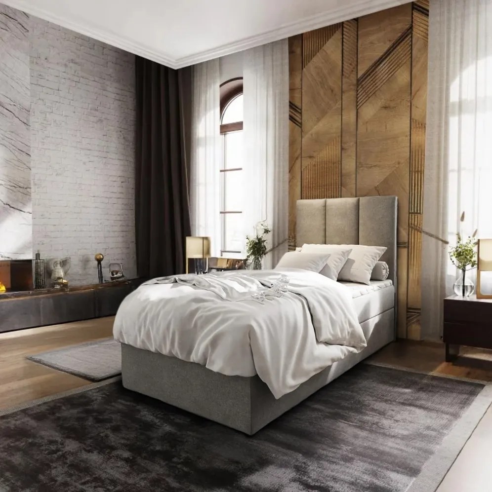 Kárpitozott boxspring ágy MERALIS 100x200 cm szürke Matrac: Bonell rugós matrac