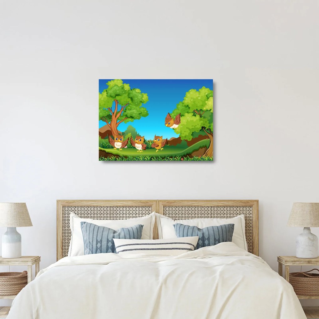 Kép - vidám baglyok (üvegen) (70x50 cm)