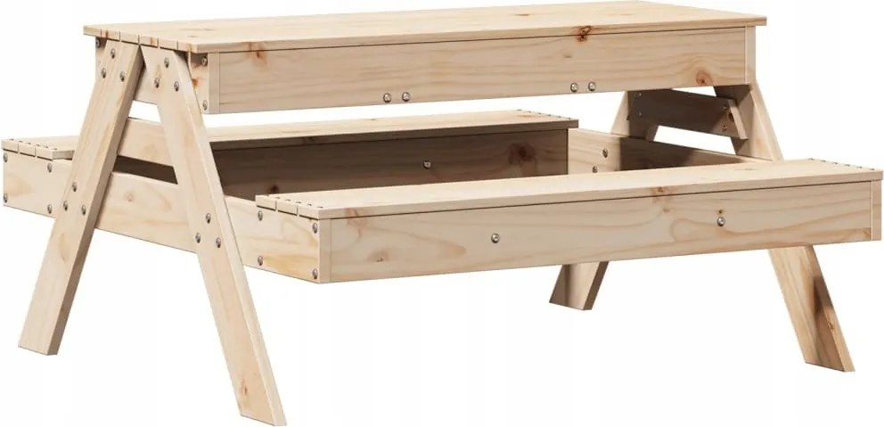 Piknik asztal homokozóval gyerekeknek, tömör fenyőfa