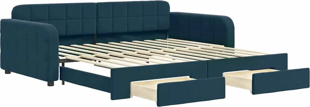 vidaXL kék kihúzható bársony heverő fiókkal 100 x 200 cm